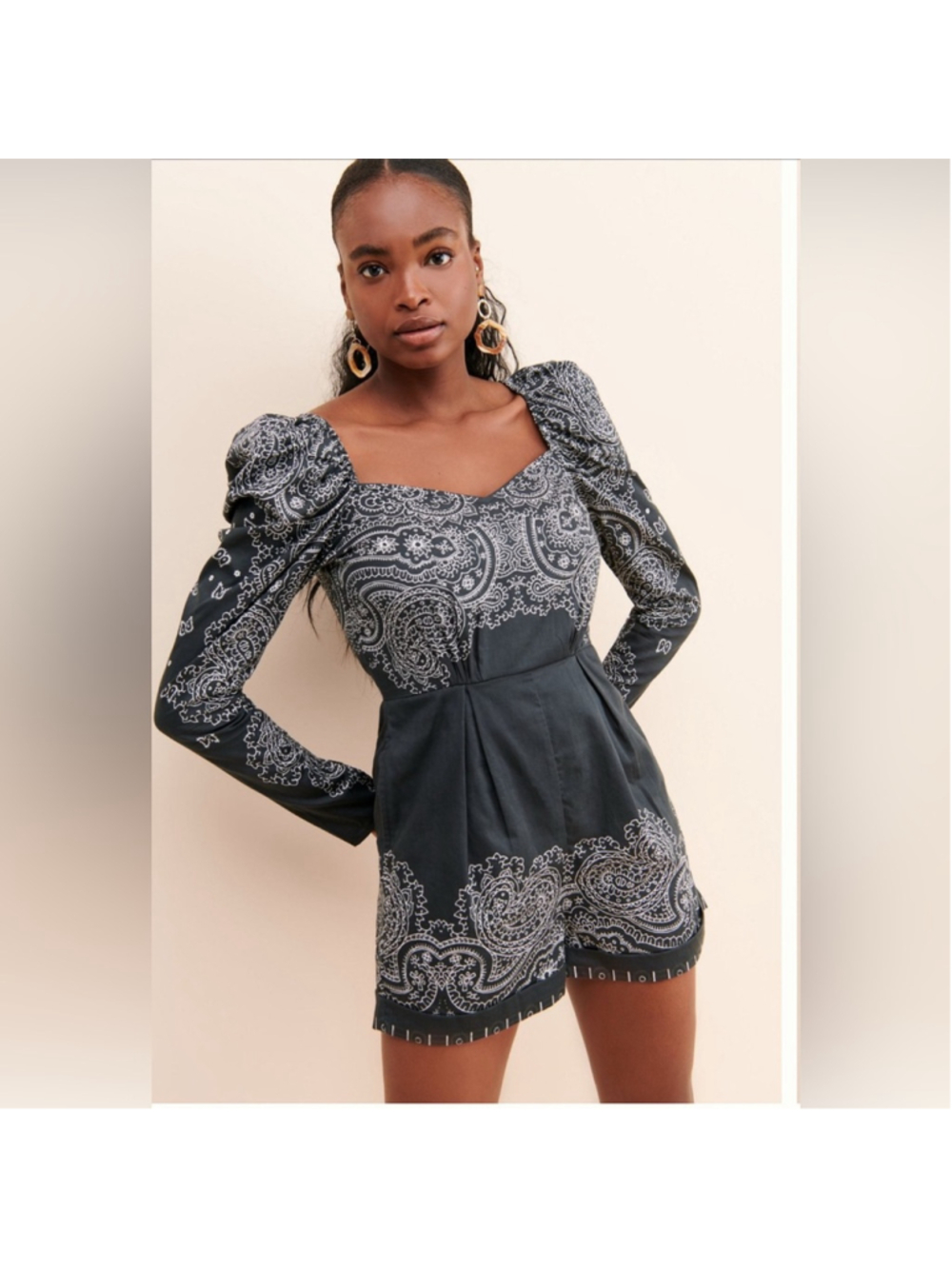 Rococo Sand Bandana Belted Romper, Navy